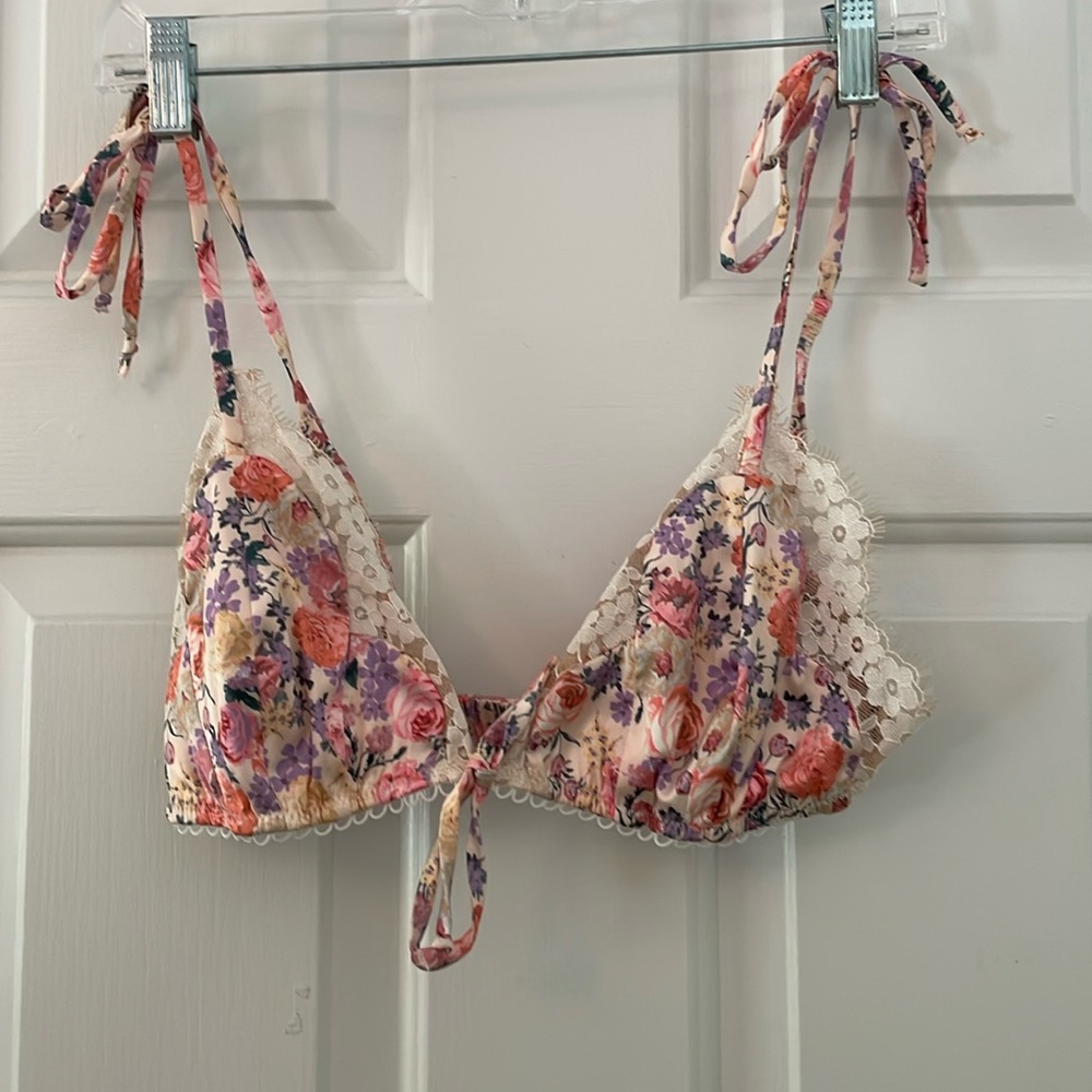 For love and lemons bralette.  Peach and lavender floral with lace detail. Large